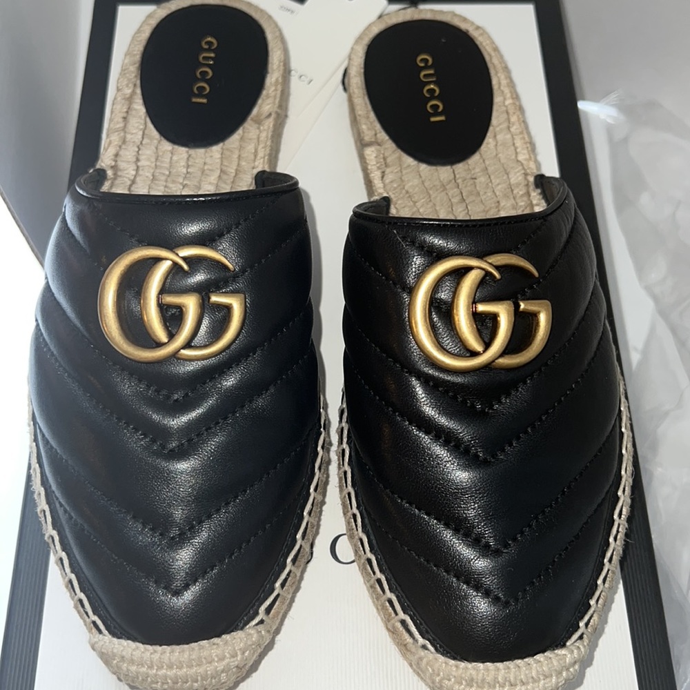 Nappa Matelasse GG Marmont Espadrille Slippers 36 Black